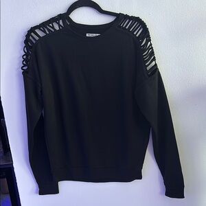 Forever 21 Black Crewneck Sweater with Metallic Shoulder Details